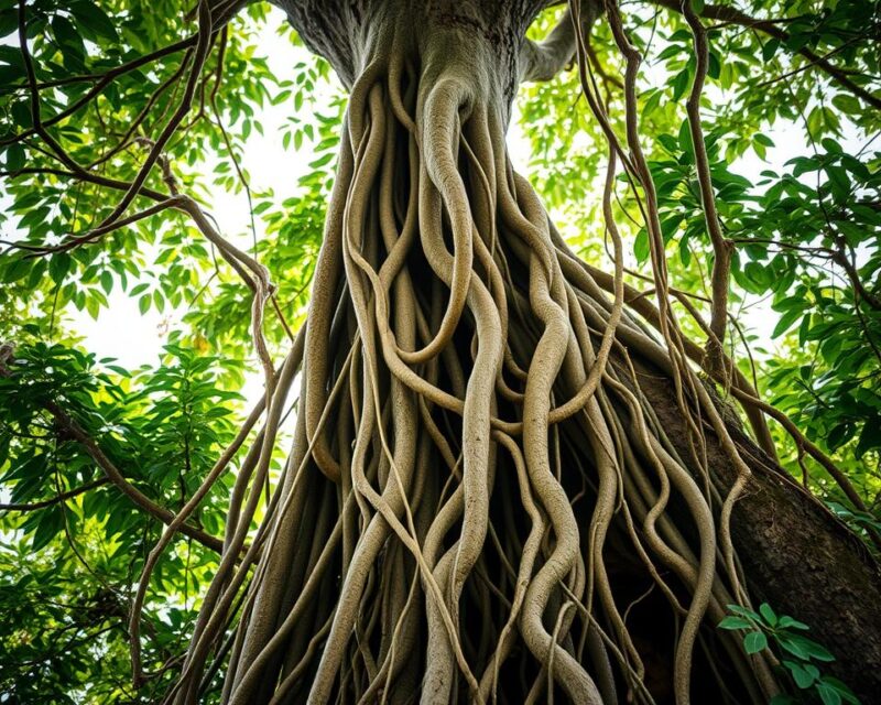 Raíces aéreas de ficus ginseng en hábitat natural